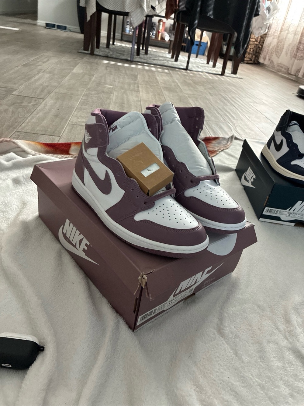 Nike Air Jordan 1 Mid White and Plum Men’s Athletic Shoes